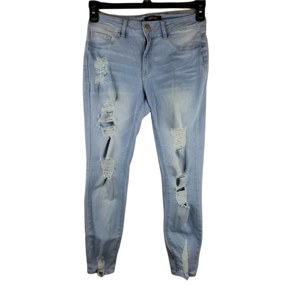 Refuge Skinny Jeans Womens Size 6 Blue Cotton Blend Ripped Distressed Pockets